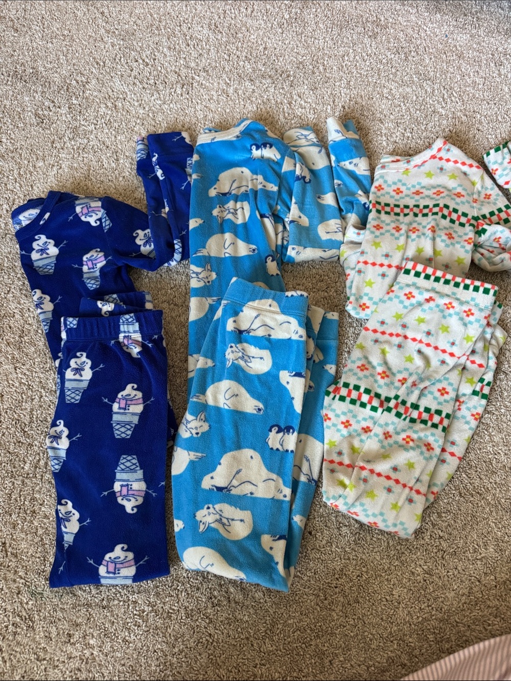 Lot of 3 Cat & Jack Kids Blue Polar bear Fleece Pajama 3 Sets - Cozy Sleepwear